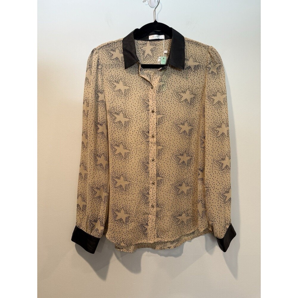 NEW Esley Star Print Top Medium Sheer Punk Celestial Work Office Travel Vacation
